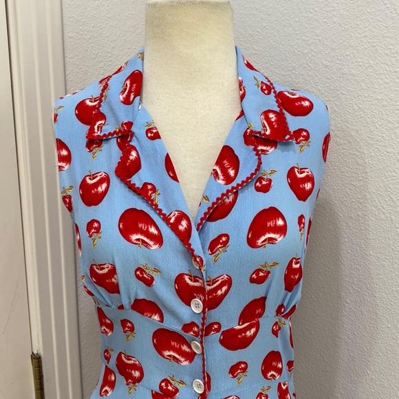 Vintage 90s Y2K π Betsey Johnson Apple Cup Of Coffee Fruit Dress, Size Small - Picture 3 of 11